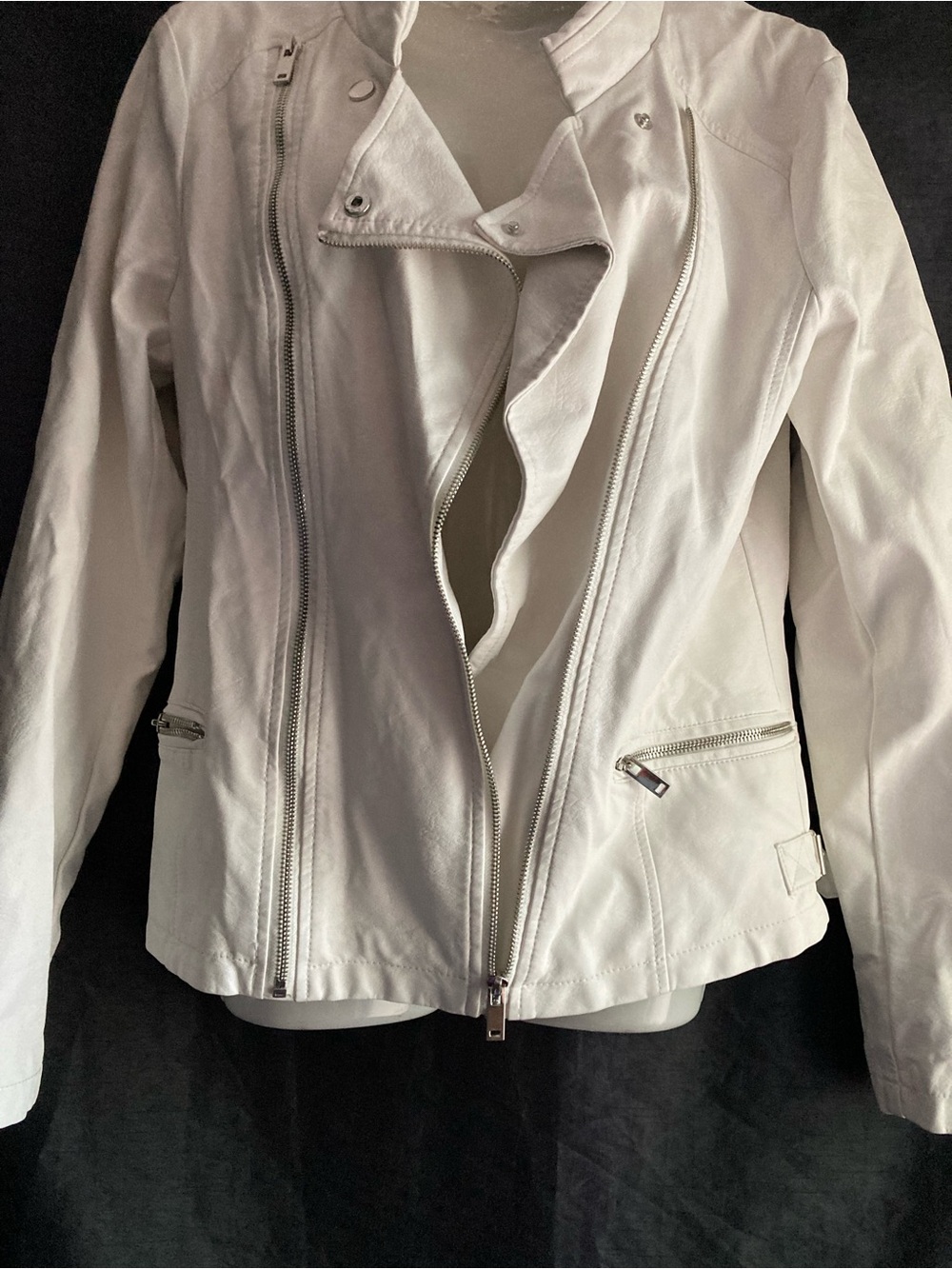 Yest White Faux Leather Moto Jacket Asymmetrical Zip Biker Coat US 8 EU 40